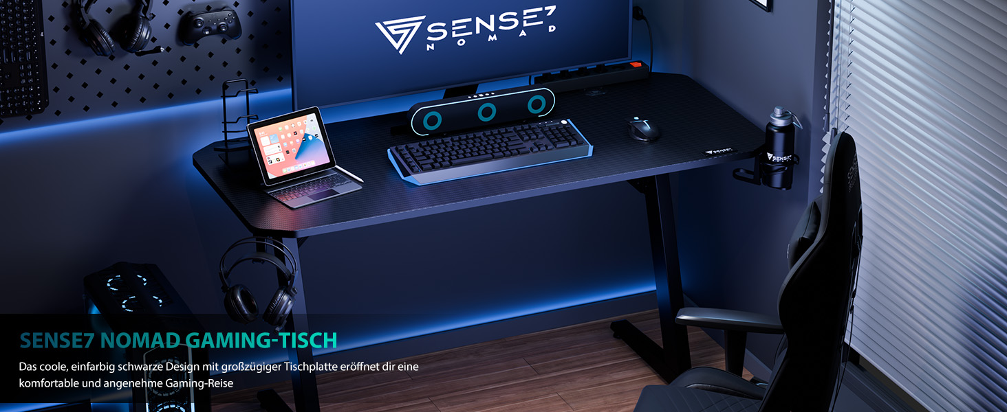 Ігровий стіл SENSE7 Ergonomic для ПК з поверхнею з вуглецевого волокна, 100x50 см, Basic