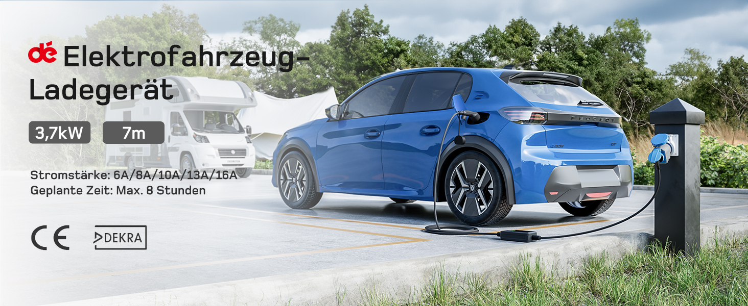 Кабель для зарядки електромобіля Type 2 Schuko 3,7kW (6-16A, 1-фазний) з LCD-дисплеєм, 7м, чорний, для ID.3/4/5/7, Model Y/3, ENYAQ та інших PHEV/EV