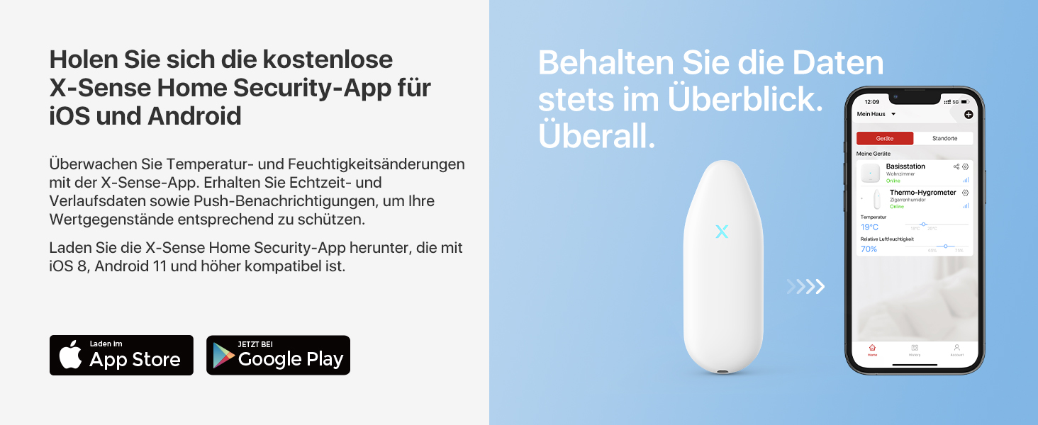 Wi-Fi гігрометр-термометр X-Sense SBS50 для дому, контроль температури і вологості через додаток, 4 сенсори, база, сумісний з Alexa, передача даних, до 500 м