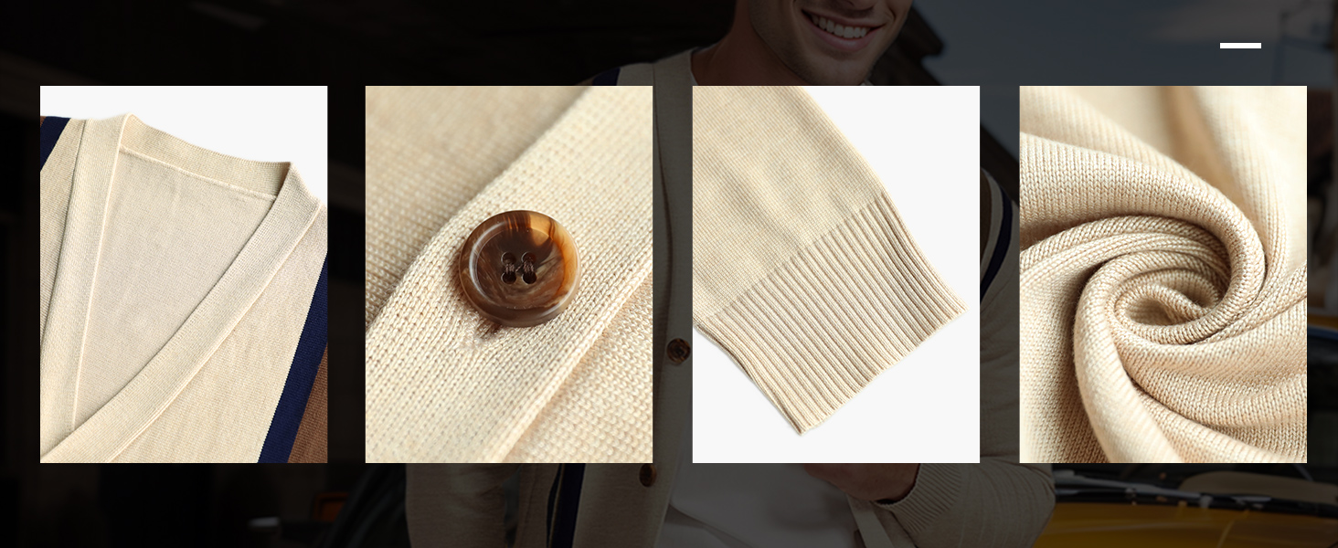 Чоловічий в'язаний кардиган вінтажного стилю з ґудзиками, з довгим рукавом, V-подібний виріз, легкий та теплий на осінь/зиму, бежевий, розмір M