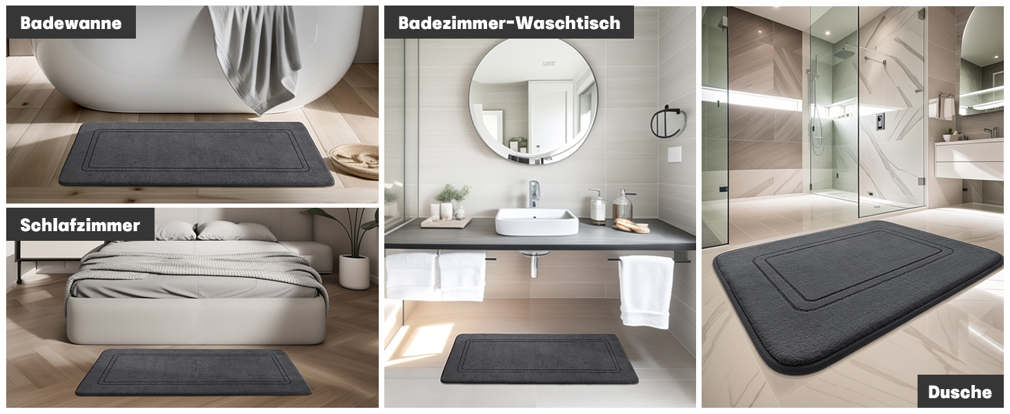 Килимок для ванної кімнати антиковзаючий, м'який, сірий, 43x61 см