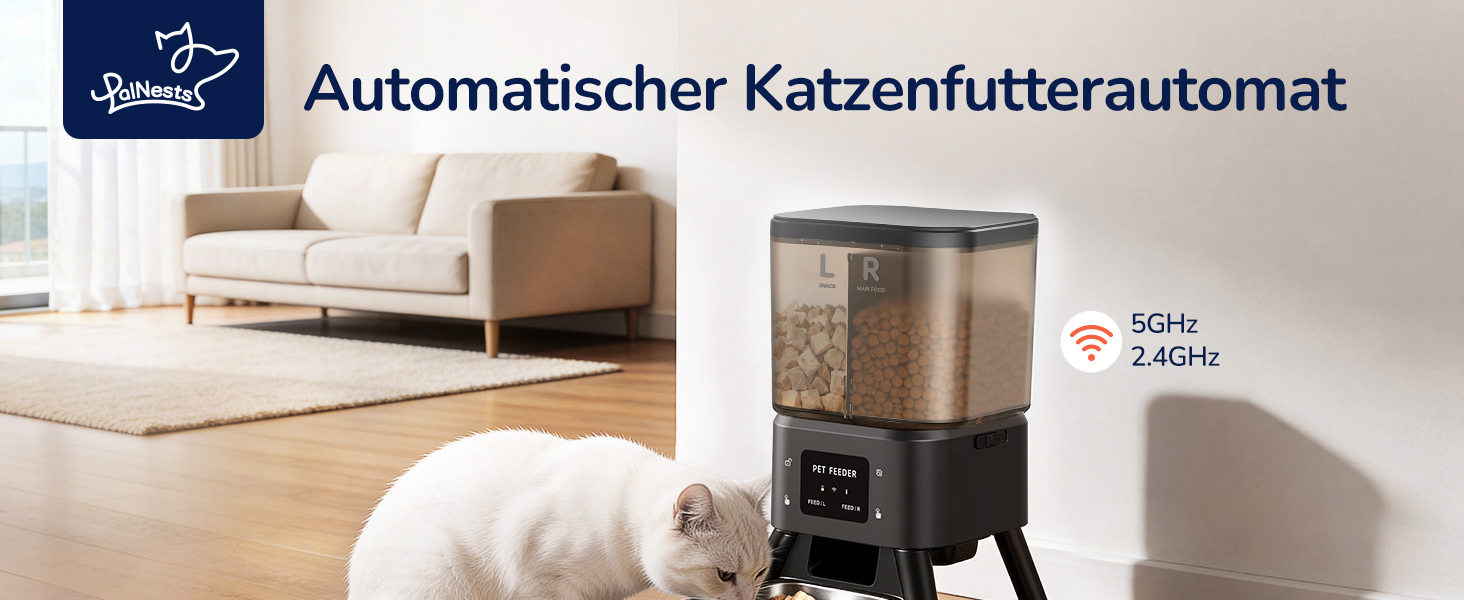 Автоматичний годівник для котів PalNests 4L з Wi-Fi, програмований таймер, сухий корм для котів/собак