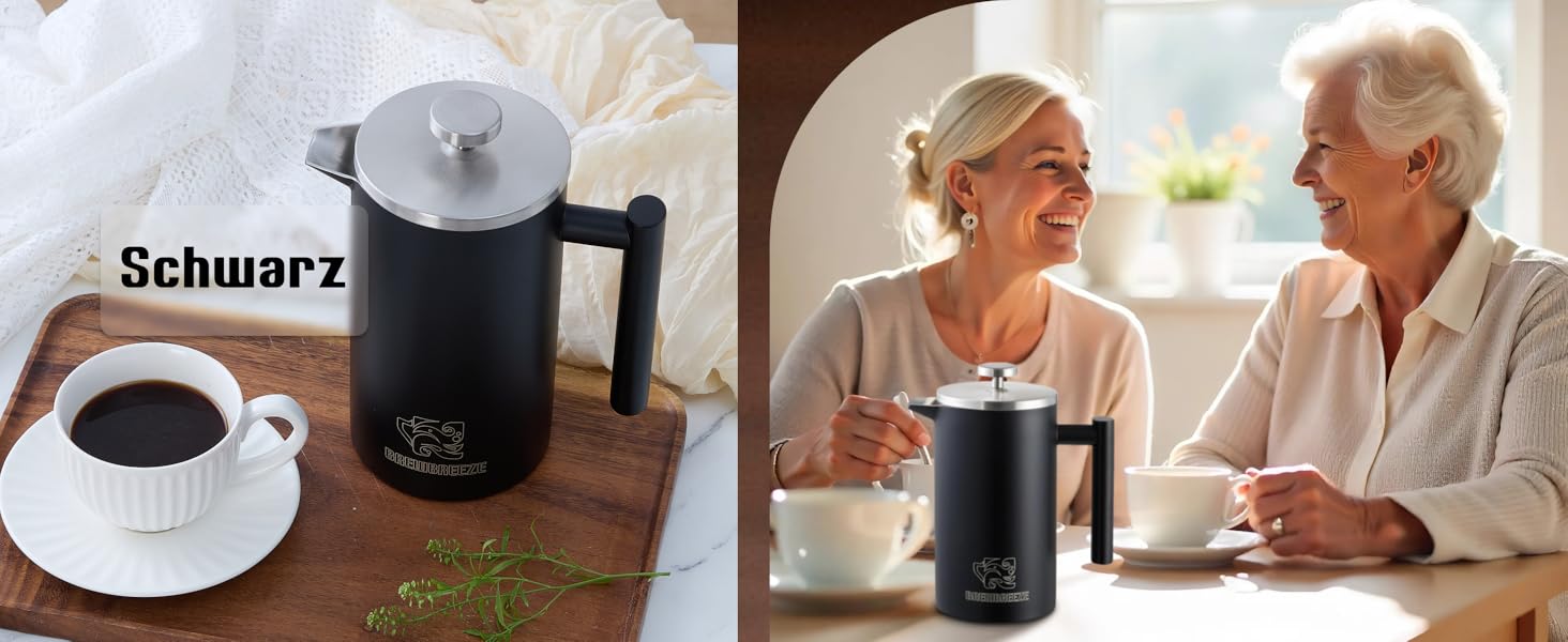 Набір для приготування кави френч-прес, 1 літр, з молочний спінювач, з нержавіючої сталі, термоізольований