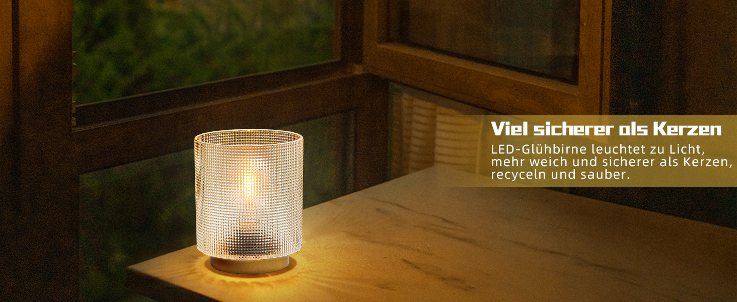 Бездротова настільна лампа з таймером, вінтажний дизайн, скло, LED, для дому та вулиці, сірий колір, розмір L