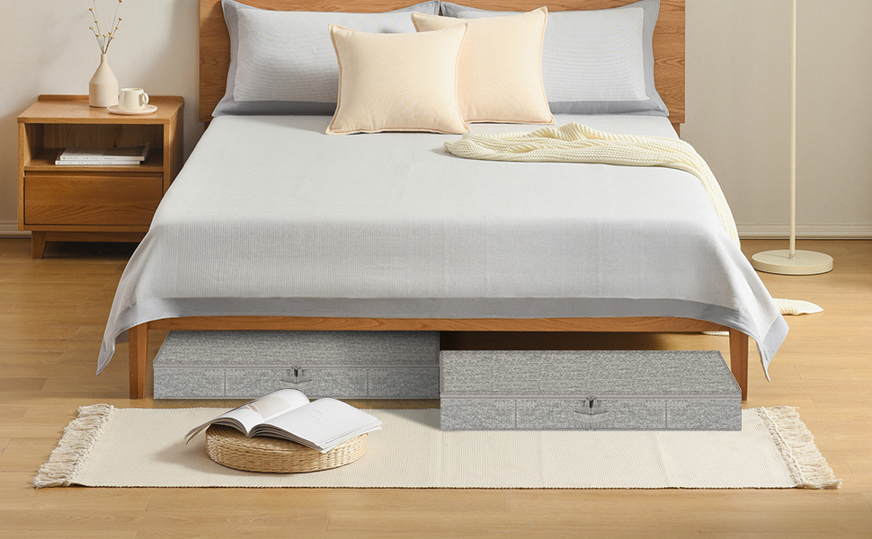 Коробки для зберігання під ліжко з кришкою, 12 см, 4 шт. Складані контейнери для одягу, ковдр та постільної білизни (Сірий)