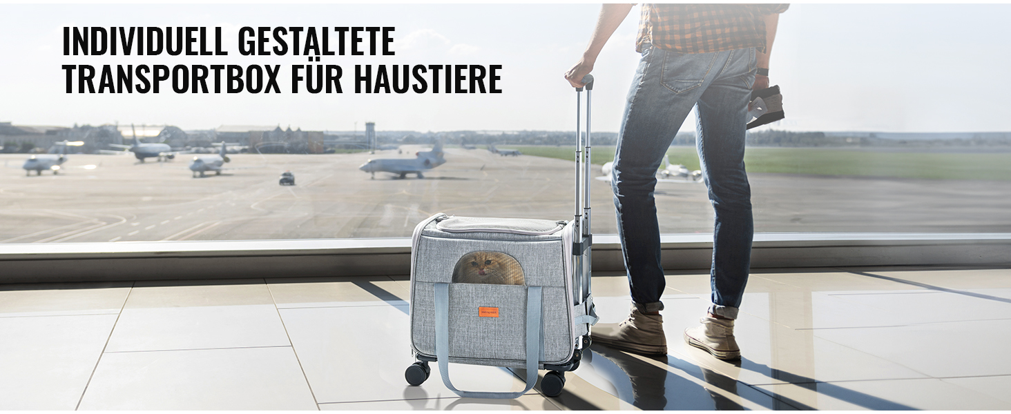 Транспортна переноска для котів та цуценят Morpilot до 5 кг з роликами та trolley, сіра