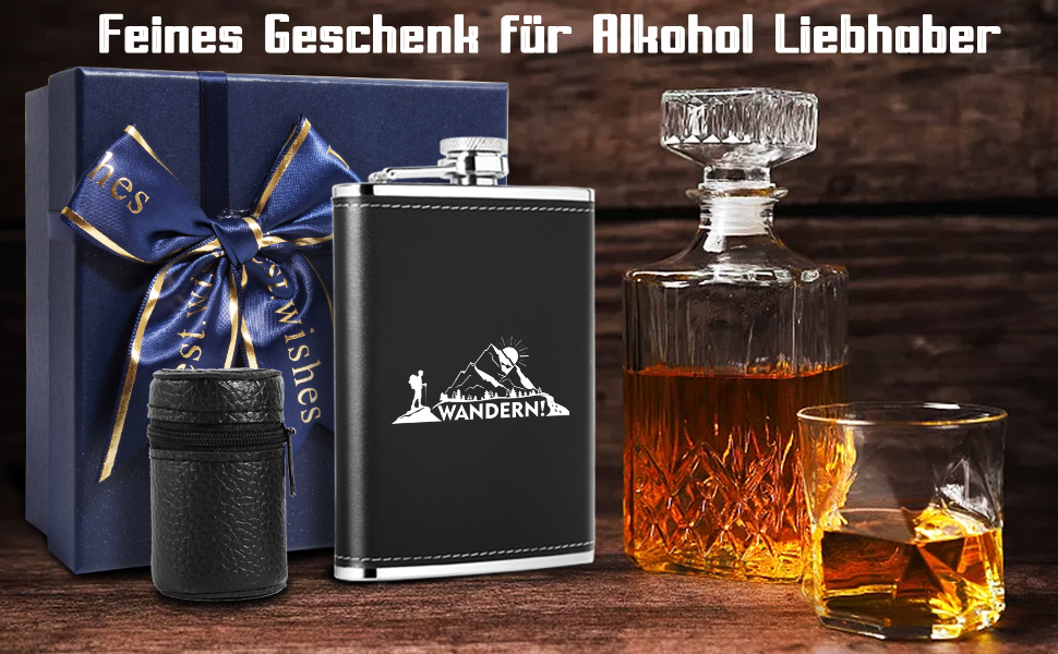 Термос-фляга LILABIENE з гравіюванням для туризму та походів у гори. Набір з чашкою, нержавіюча сталь, шкіра, чорний колір. Ідеально для чоловіків, на День батька, на День народження, на Миколая, на Різдво. Об'єм 8oz/240ml