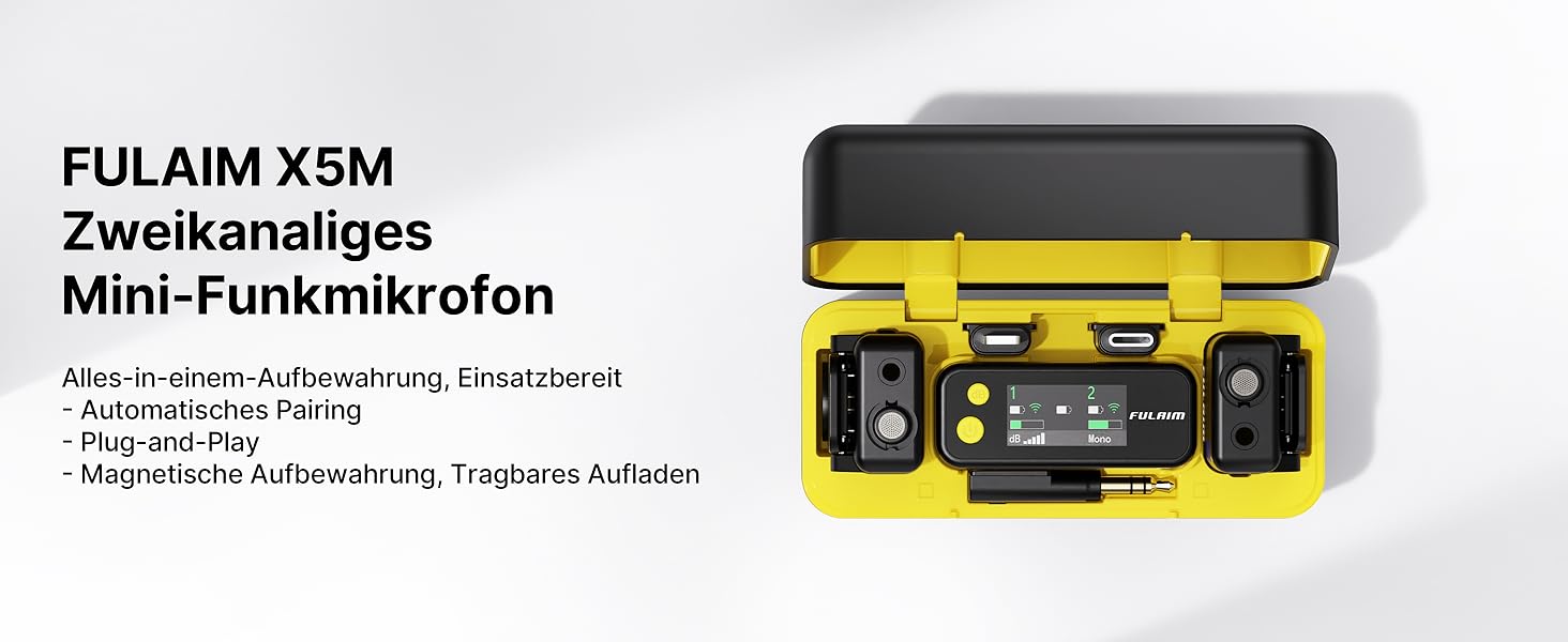Бездротове петличне мікрофону FULAIM X6S для iPhone, Android, з AI-шумопоглинанням, 48 кГц/24 біт, з кейсом для зарядки та зберігання, для відеозйомки та Vlogging
