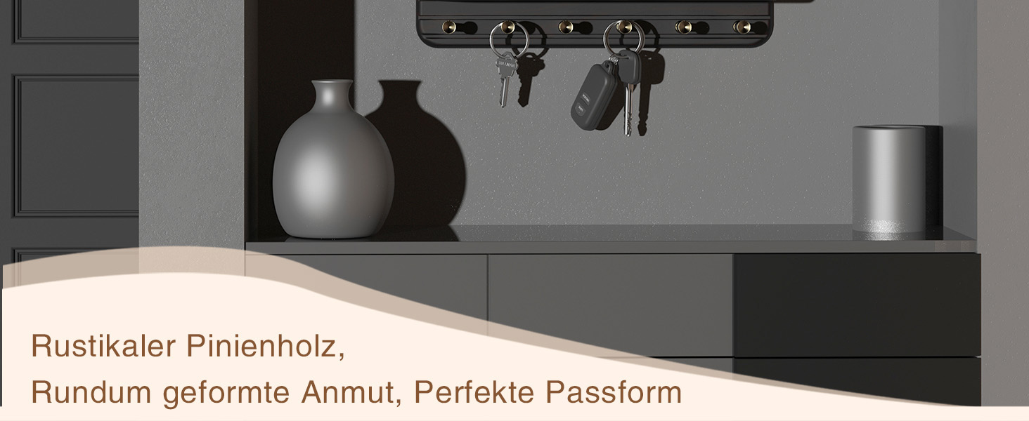 Дерев'яне ключниця з полицею та 6 гачками, ключниця на стіну для прихожей, кухні (чорний)