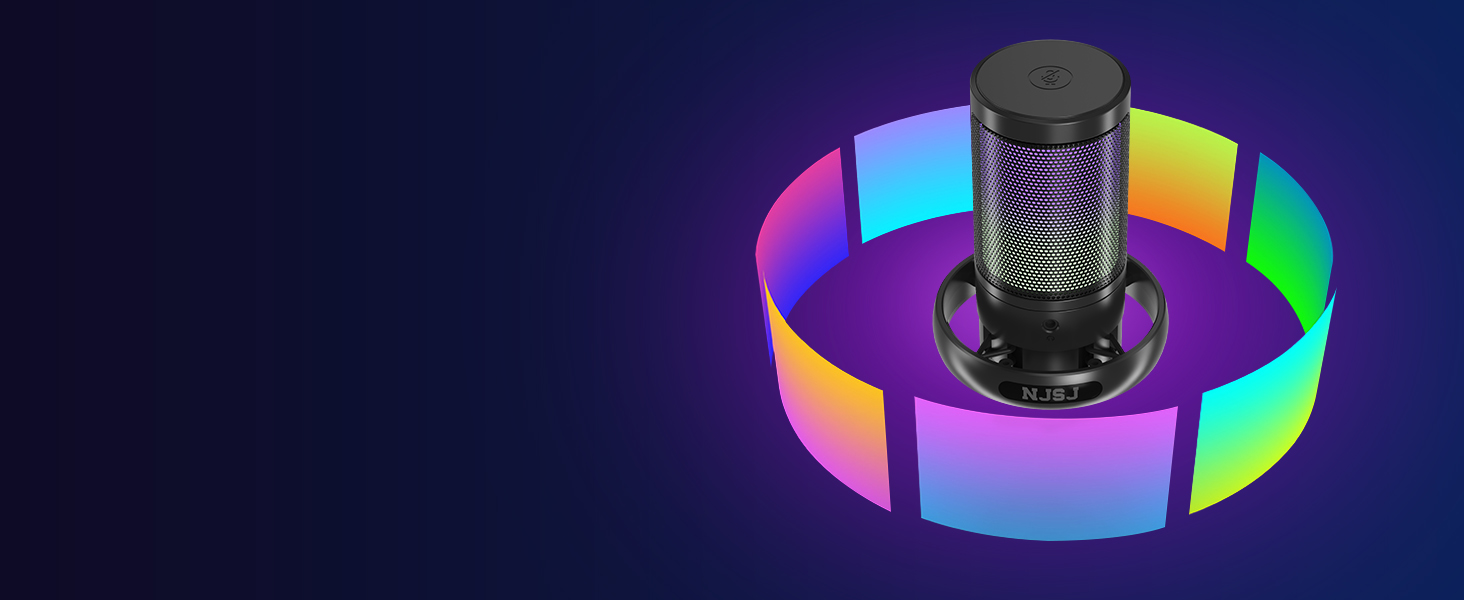 Мікрофон для комп'ютера NJSJ Gaming з тримачем, USB для PC, MAC, PS4/PS5: з кнопкою вимкнення звуку, навушниками, поп-фільтром, конденсаторний кардіоїдний для стрімінгу та подкастів (Чорний)