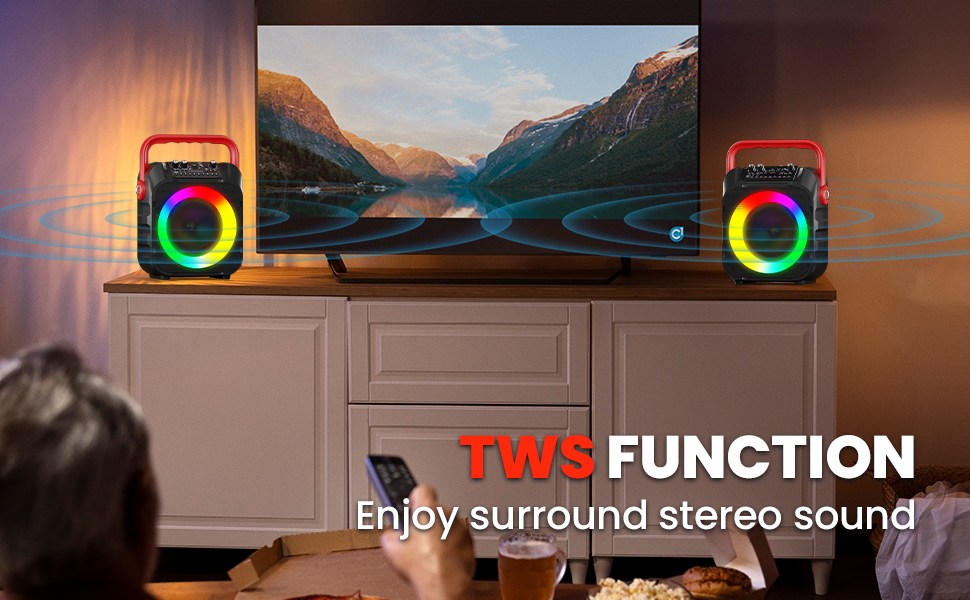 Wowstar Караоке Машина з 2 Бездротові Мікрофони, Портативна Bluetooth Колонка з Світловим Ефектом, Підтримка TF/USB, FM, Запис, AUX, TWS для Вечірок, Дня Народження (Червона)