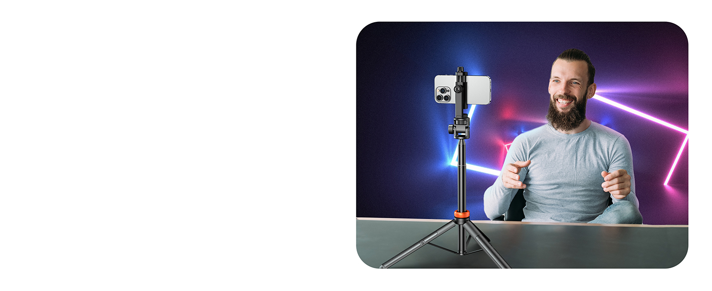 Штатив для смартфона та селфі-палки з пультом дистанційного керування, 158 см, карбоновий, чорний