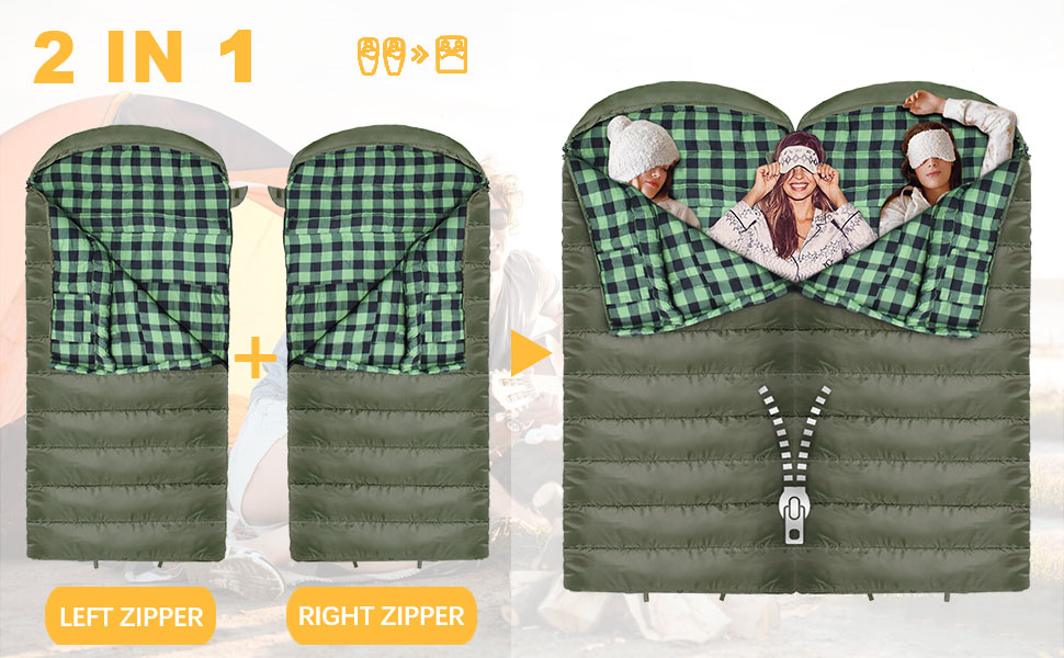 Спальний мішок Poepore Outdoor Winter для дорослих, Extra Wide, 3-4 сезони, XXL, теплий бавовняний фліс, 230*100см, 0°C