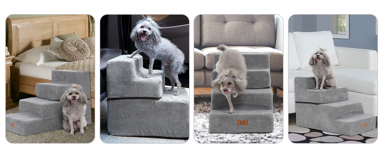 Сходинки для собак маленьких порід, 4 сходинки, 44 см, знімні, миючіся, з м'якого пінополіуретану, антиковзні, для ліжка/дивану/автомобіля
