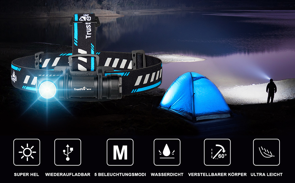 Лобовий ліхтар TrustFire MC18, 1200 люмен, LED, водонепроникний, з акумулятором, 5 режимів, для бігу та туризму