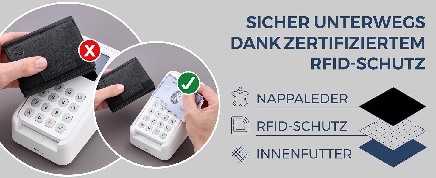 Шкіряний тонкий гаманець VON HEESEN з RFID захистом — компактний картхолдер та портмоне для чоловіків та жінок, чорний (без монетниці)