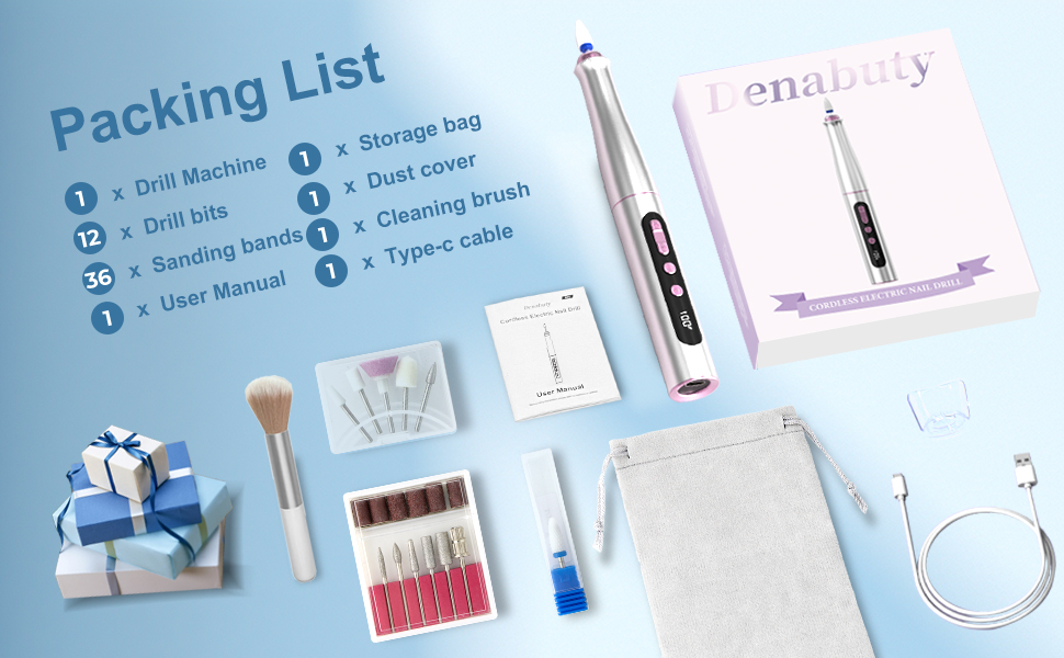 Електричний набір для манікюру та педикюру DN-2402, 13 в 1, 35000 об/хв, для гелевих, акрилових нігтів
