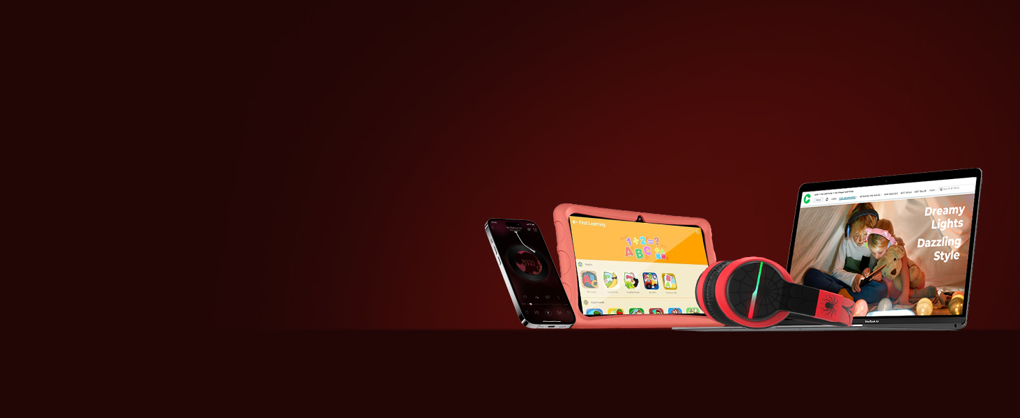 iClever Бездротові навушники для дітей з LED-підсвіткою, Over-Ear, Bluetooth 5.2, мікрофон, BTH12 (Чорний/Червоний)