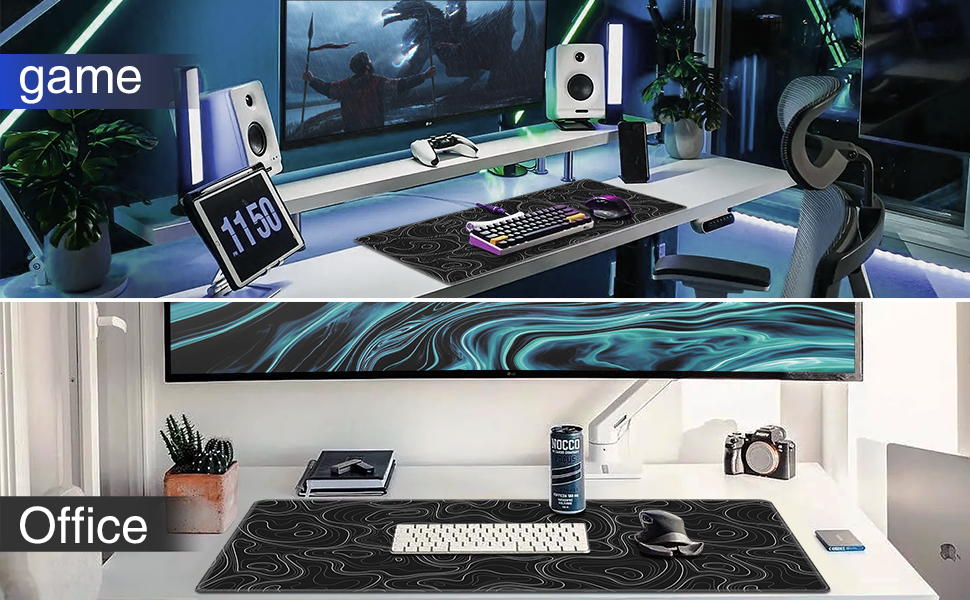 Ігровий килимок для миші Abetcabe Gaming XXL, підкладка на стіл 900 x 400 мм, чорний, з топографічним принтом