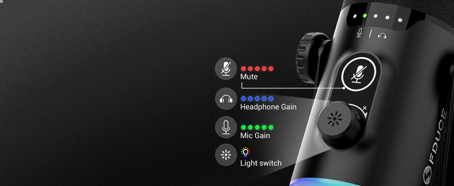 Ігровий мікрофон FDUCE з USB/XLR підключенням для запису подкастів, стрімінгу та співу з RGB-підсвічуванням, регулятором гучності та навушником, з кріпленням-жабою (D30+)