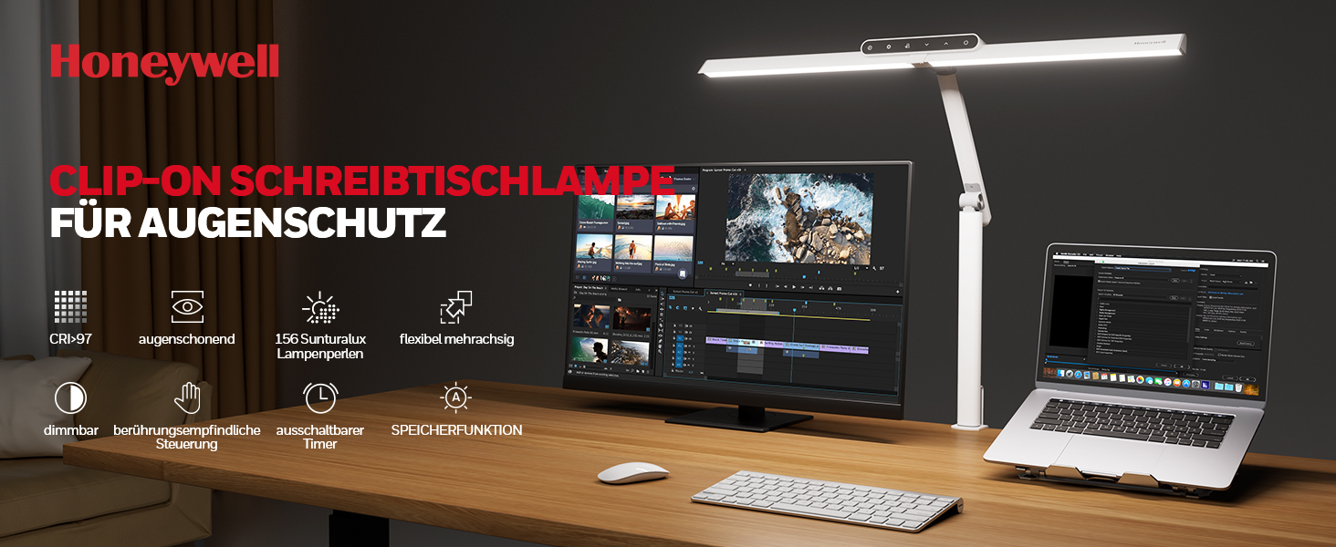 LED лампа Honeywell HJ1 Sunturalux™ для офісу та дому: регульоване світло, кріплення, захист очей, гнучкий дизайн