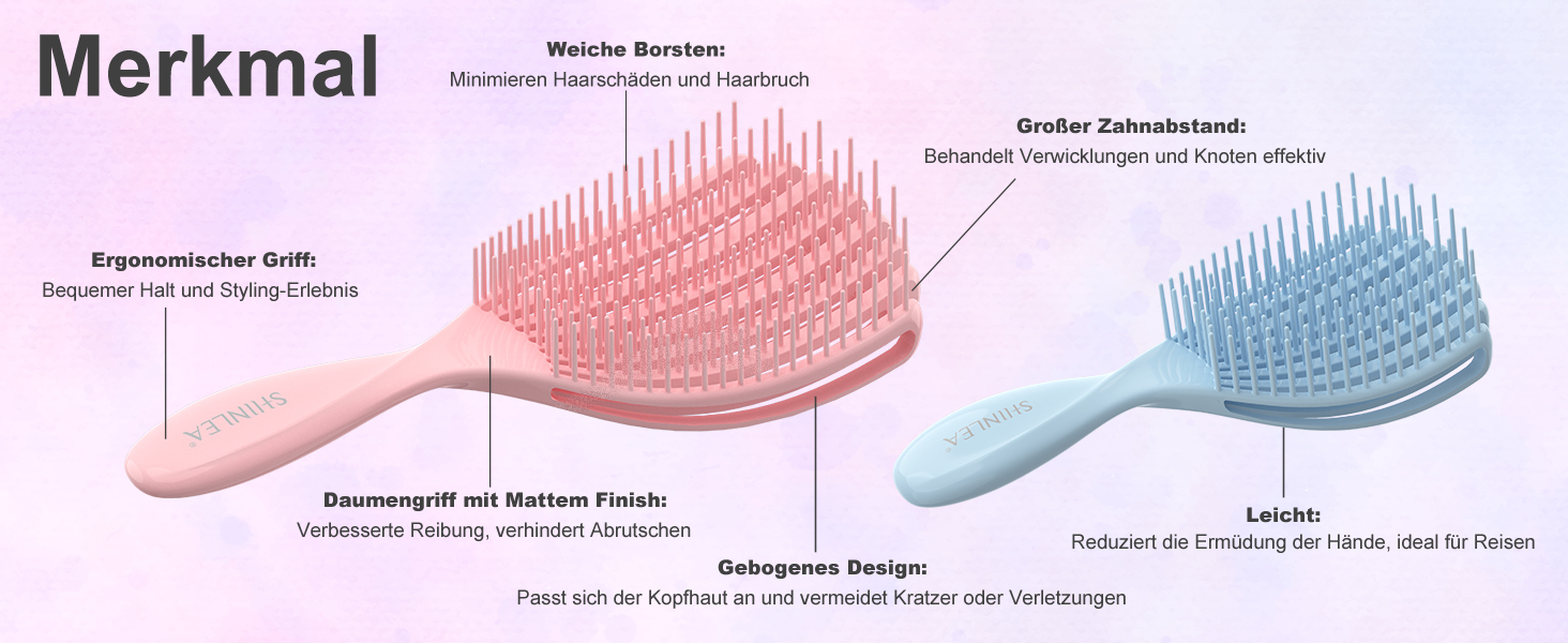 Щітка для кучерявого волосся: розплутування, розгладження, для мокрого та сухого волосся, зменшення пошкоджень, для жінок, чоловіків, дітей (Рожевий/Блакитний)