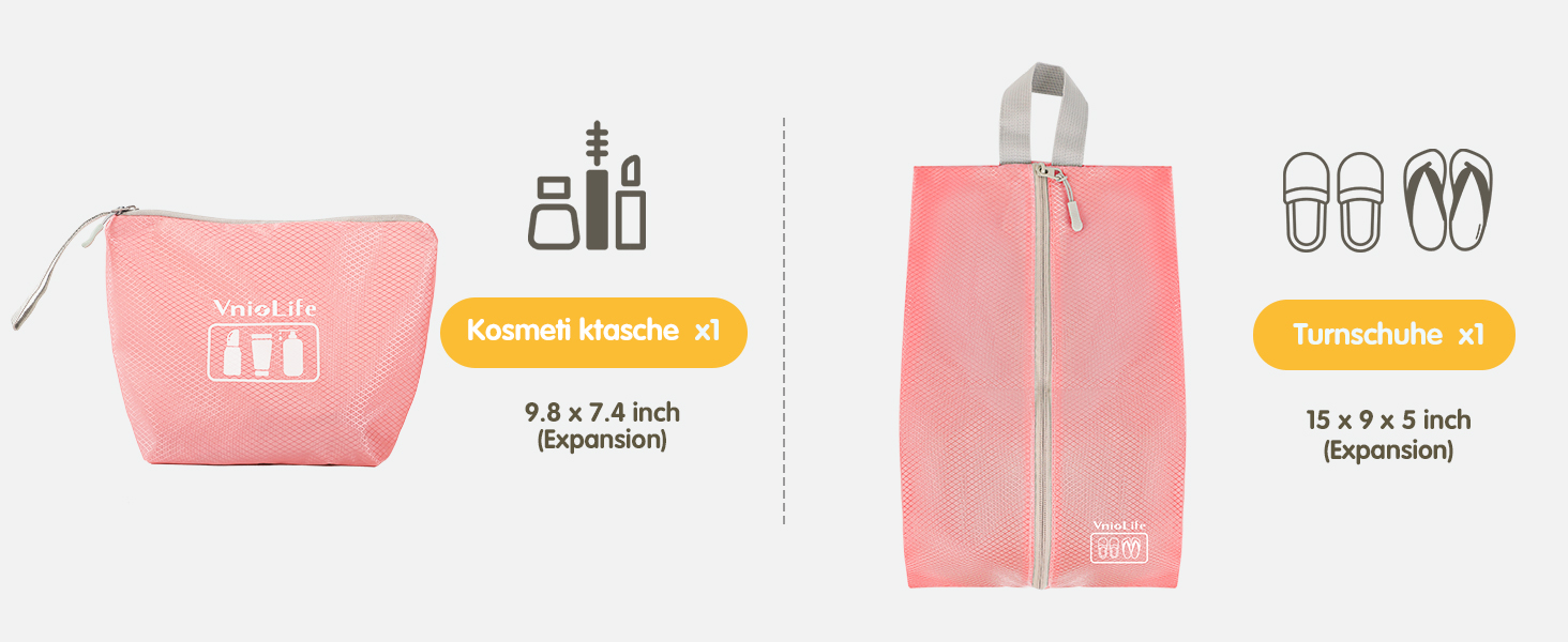 Набір кубиків-органайзерів для валізи VnioLife (8 шт.) - компресійні, для подорожей, блакитний/рожевий