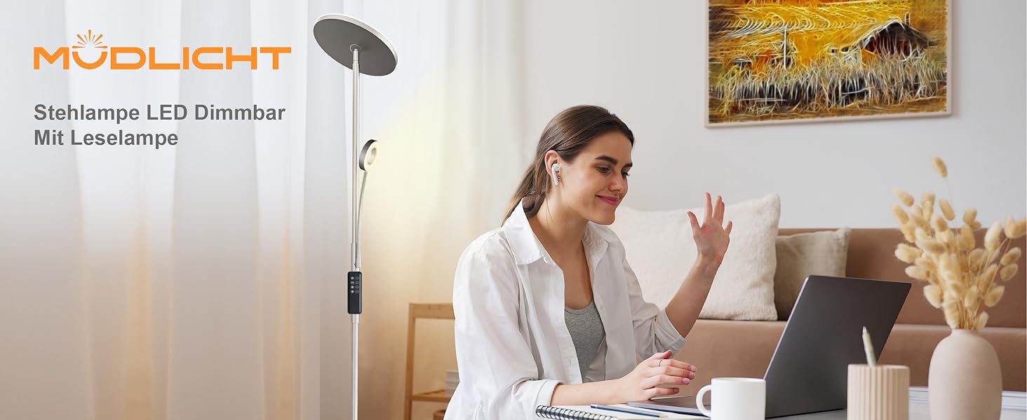 LED торшер Modlicht 35W з регулюванням яскравості, чорний, 4200LM з пультом та сенсорним керуванням, 3000-6000K, для вітальні, спальні, офісу