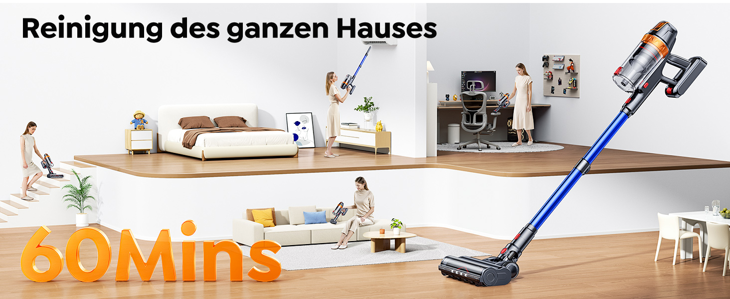 SMOTURE Бездротовий пилосос 650W, 50KPA, для видалення шерсті тварин, 60 хв роботи, самостійна підставка, зарядка на стіні, автоматичний режим для килима/підлоги