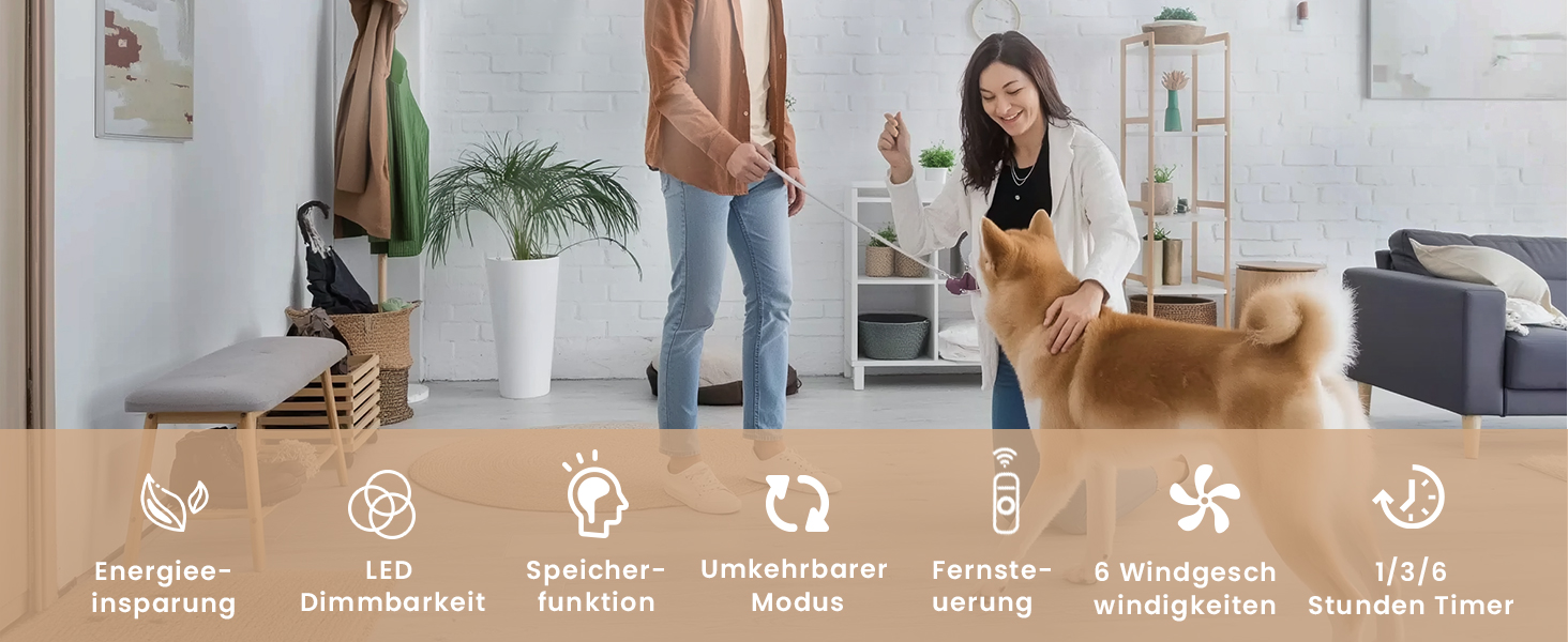 Стеляний вентилятор CJOY з підсвічуванням, 107 см, з пультом керування, DC, безшумний, з функцією зміни напрямку обертання, пам'ять 3CCT, регульована яскравість, 6 швидкостей, таймер для спальні (132 см, біле дерево)