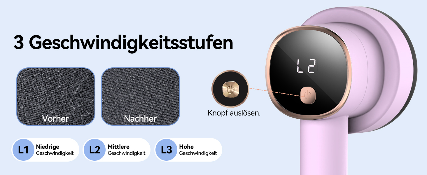 Електричний видалення ворсу з LED-дисплеєм - 6 лез з нержавіючої сталі, 3 швидкості, USB-зарядка. Підходить для одягу, светрів, ворсу на диванах та постільній білизні (білий, рожевий)