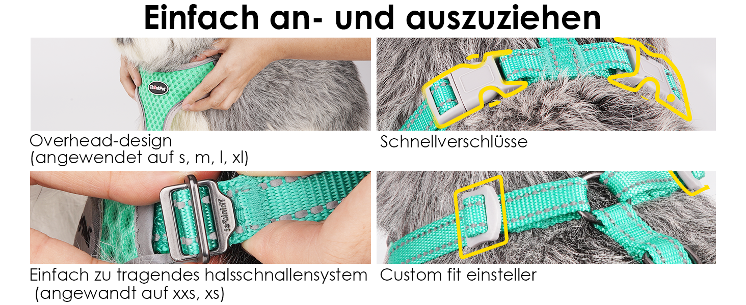 Шлейка для собак ThinkPet No-Pull, дихаюча, для малих, середніх та великих собак, регульована, м'яка, безпечна, з контролем, з підкладкою, світловідбиваюча, чорна, XS (1 шт.)