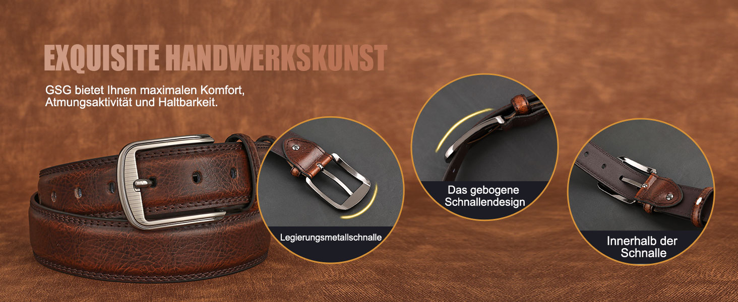 Чоловічий шкіряний ремінь GSG Since 1998 - класичний дизайн, 37 мм, для бізнесу та офіційних заходів, подарункова коробка, темно-коричневий