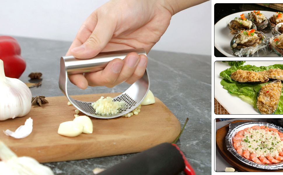 Набір прес-подрібнювачів часнику з нержавіючої сталі (3 шт.) - прес, подрібнювач, м'юлер, кухонний аксесуар з силіконовим очищувачем