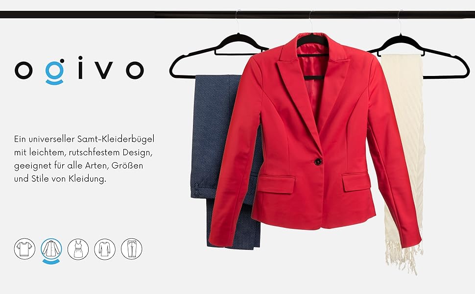 Набір вішалок для одягу OGIVO, 50 шт. - чорні, з антиковзаючою поверхнею, для краваток та сорочок