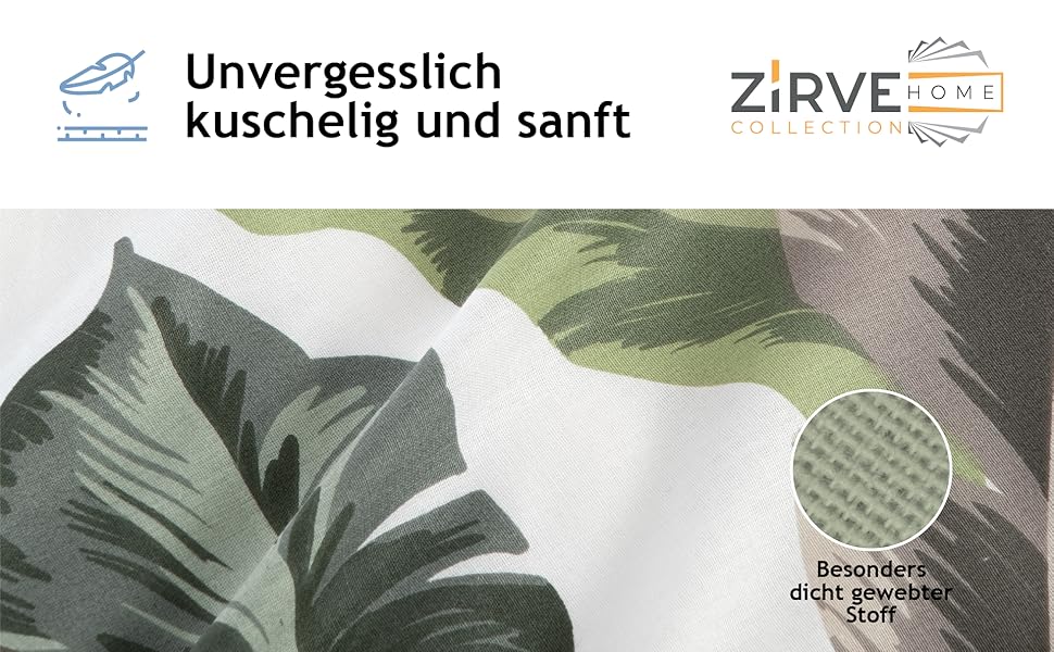 Комплект постільної білизни ZIRVEHOME, 240x220 см, бавовна, пальмівний принт, зелений Hena V2