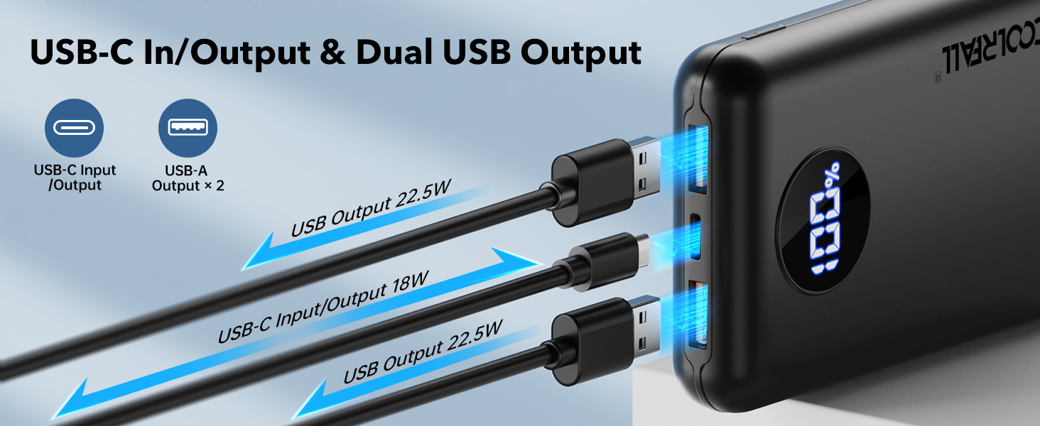 Power Bank Coolreall 20000mAh з LED дисплеєм та швидкою зарядкою (22,5W PD, QC4.0), сірий