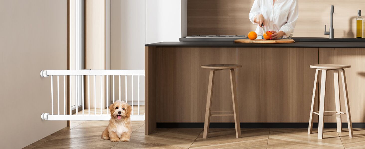 Коротка перегородка для собак Fldofaves, 45-115 см, для дому, висота 35 см, розширювана, з 3 подовжувачами (25 см)