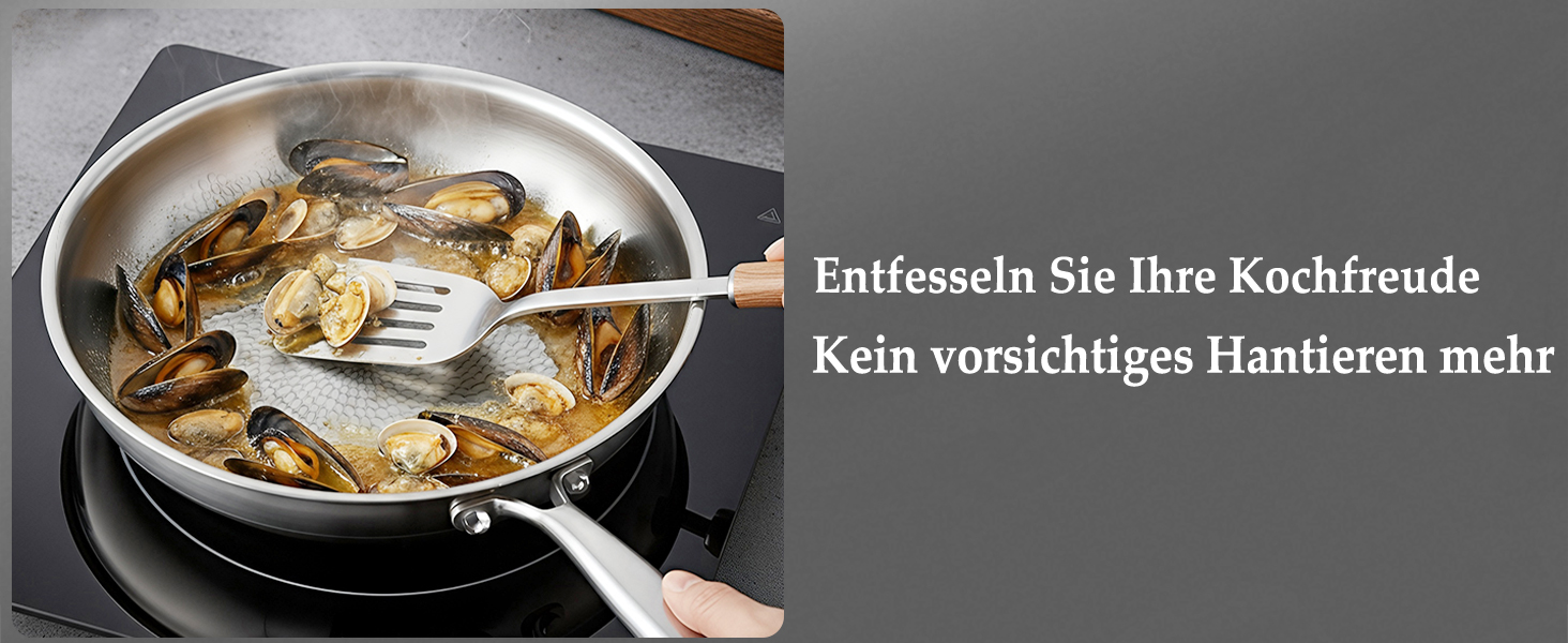 Сковорода з нержавіючої сталі 30 см Titan, з кришкою, для індукційних плит, 18/10, підходить для духовки та посудомийної машини