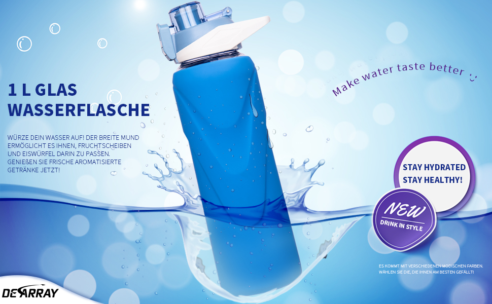 Скляна пляшка для води 1 л з трубочкою, BPA free, боросилікат, силіконова обгортка, темно-зелена