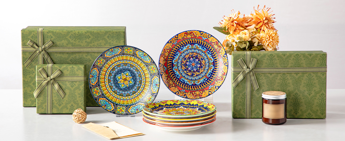 Набір посуду з порцеляни Vancasso 18-Piece для 6 осіб (6 великих тарілок, 6 десертних тарілок, 6 салатників), Boho серія KRVI