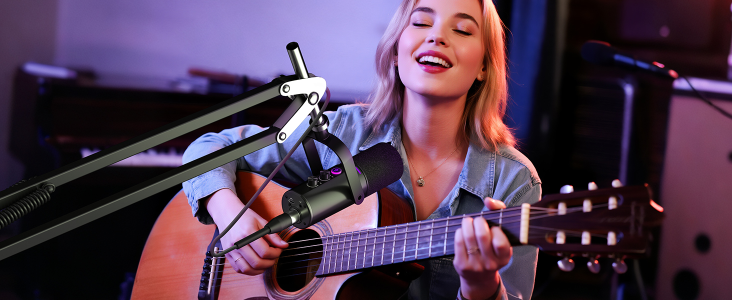 Мікрофон Ortizan XLR/USB для геймінгу та подкастингу з регулятором гучності, кріпленням, ефектами та шумозаглушенням - Чорний