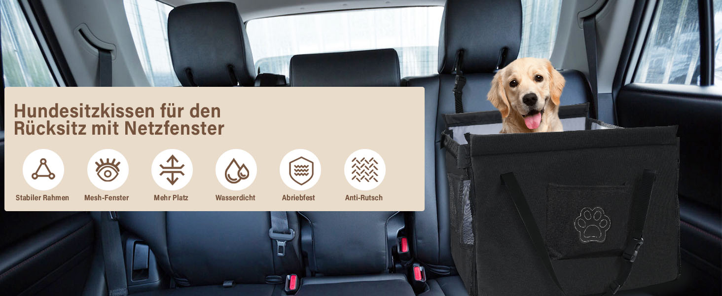 Автокрісло для собак - водовідштовхувальне автокрісло для маленьких та середніх собак з сітчастим вікном та ременем безпеки - складаний кошик для собак в авто для будь-якого розміру (Чорний)