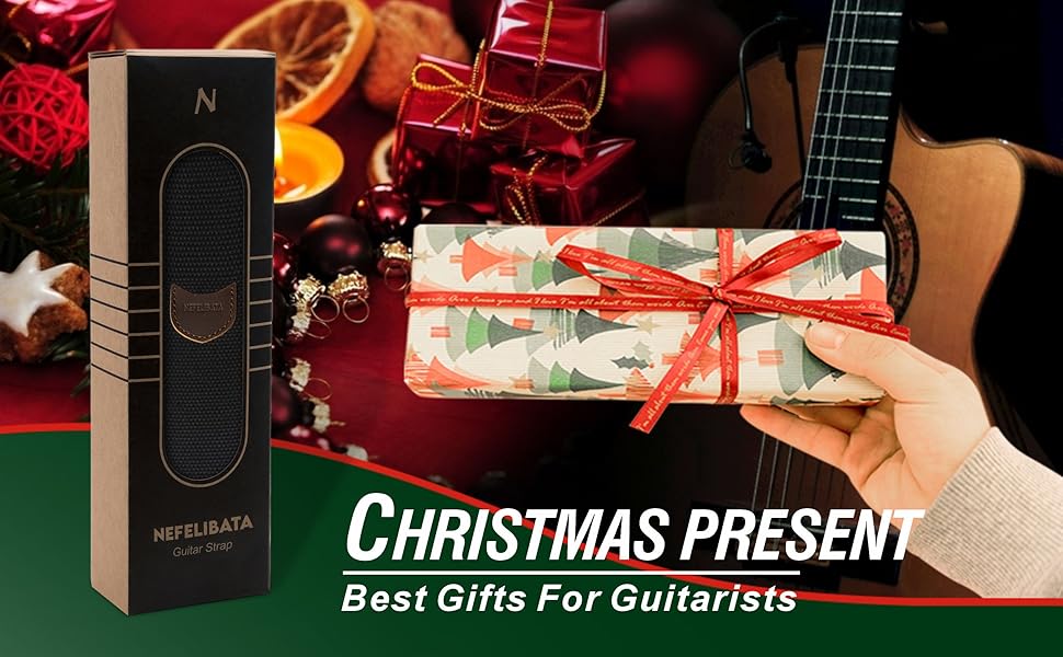 Гітарний ремінь Nefelibata з кишенькою для медіаторів, шкіряні кінці, для бас, електро- та акустичної гітари, з безкоштовними фіксаторами, 1 пара замків та 4 медіатори, чорний