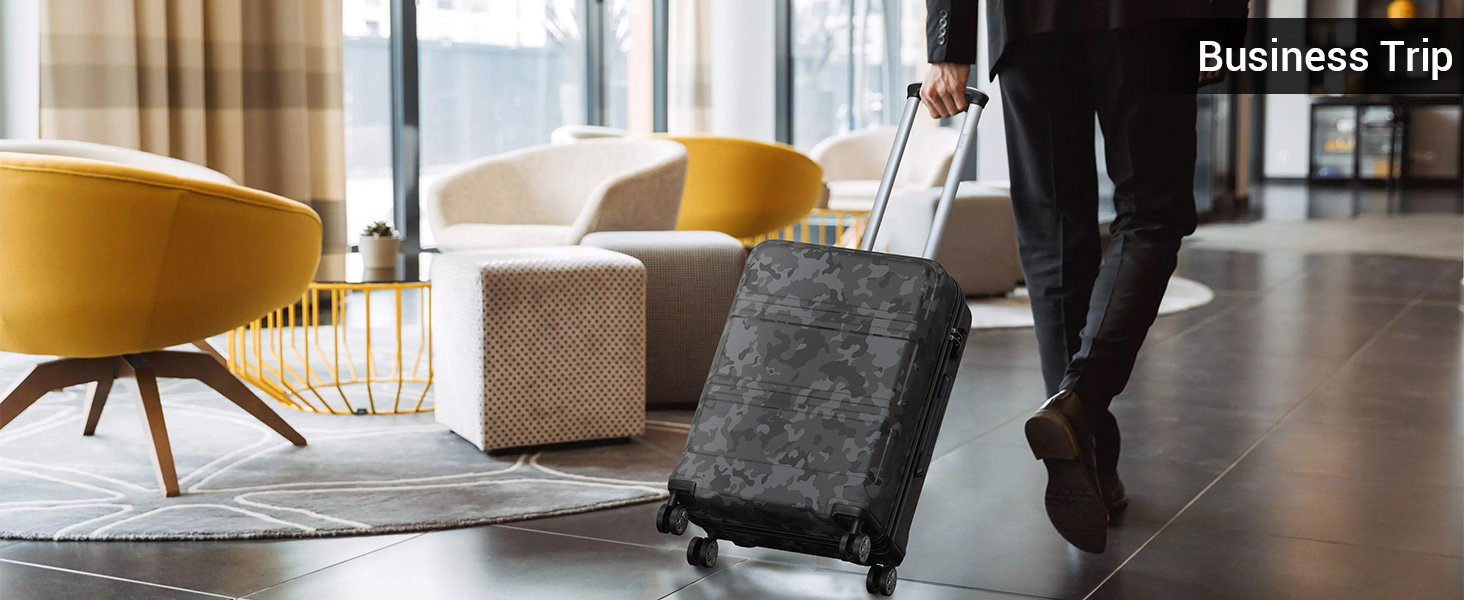 Чемодан-валіза KONO з ABS+PC: міцний, з TSA-замком та 4 колесами, 52 см, сірий/камуфляж