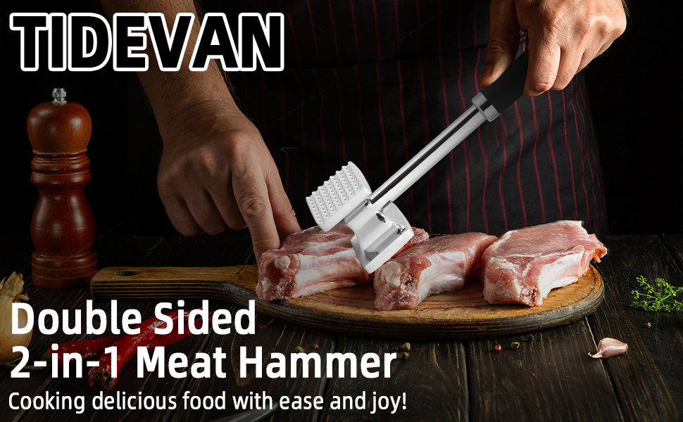 Тідеван Fleischhammer Fleischklopfer: Подвійний молоток для м'яса з нержавіючої сталі 27 см, Antihaft, для стейків, шніцелів, ковбасок, свинини, курки