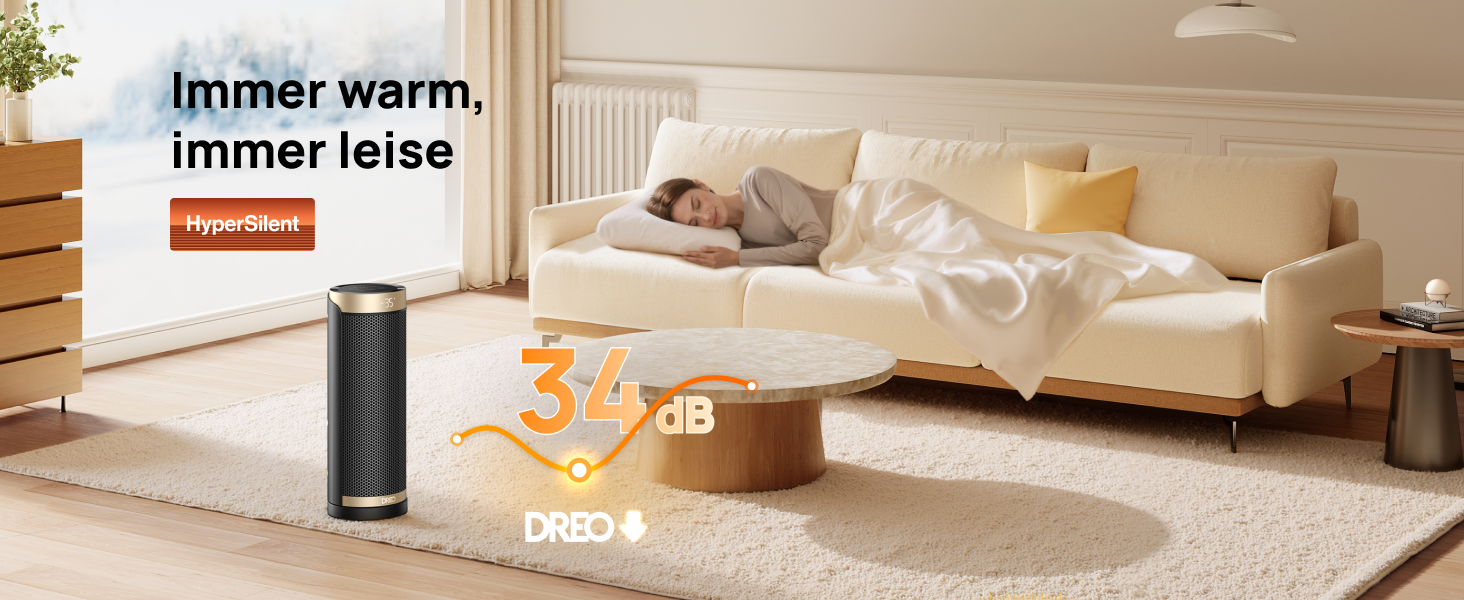 Електричний обігрівач Dreo 2000W з термостатом та Wi-Fi, 16 дюймів, 3 режими, 3 швидкості, 12h таймер, для спальні, золотий