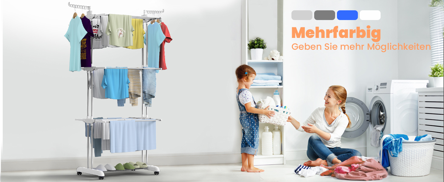 Розкладний сушильник для білизни Innotic з 4 ярусами та колесами (білий/сірий)