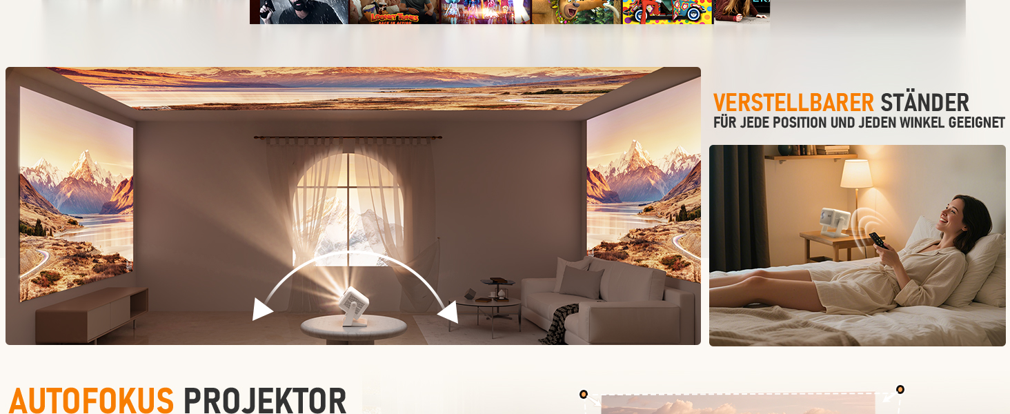 Міні проєктор Smart Beamer A-27000L з Wi-Fi 6, Bluetooth, підтримкою 4K та Netflix, Full HD 1080P, автофокусом та корекцією трапеції 6D для домашнього кінотеатру та використання на вулиці