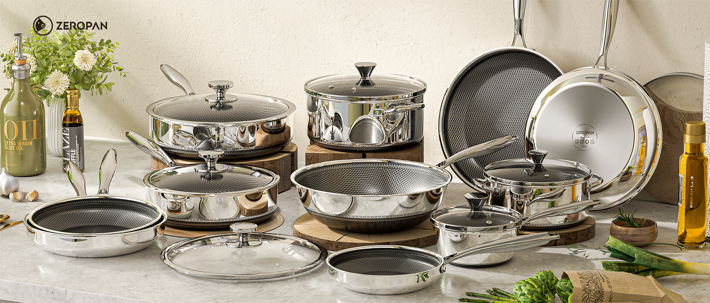 Сковорода глибока з кришкою 30 см FD-D з нержавіючої сталі гібридна, з холодною ручкою, для всіх плит (індукція), посудомийна машина, без PFAS/PFOA/PTFE, жаростійка до 260°C